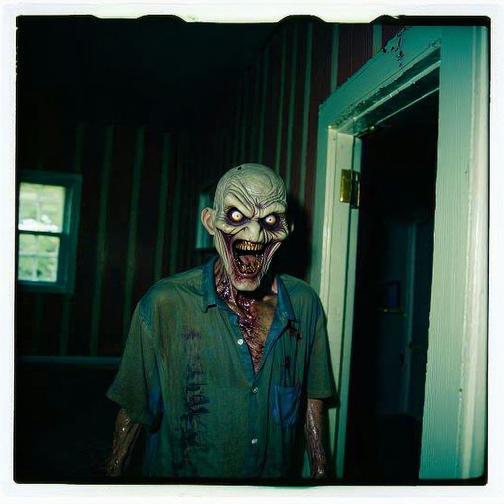 AI generated: grainy 80's photograph quality polaroid of the angriest, creepiest, uncanny, non-humanoid man caught...