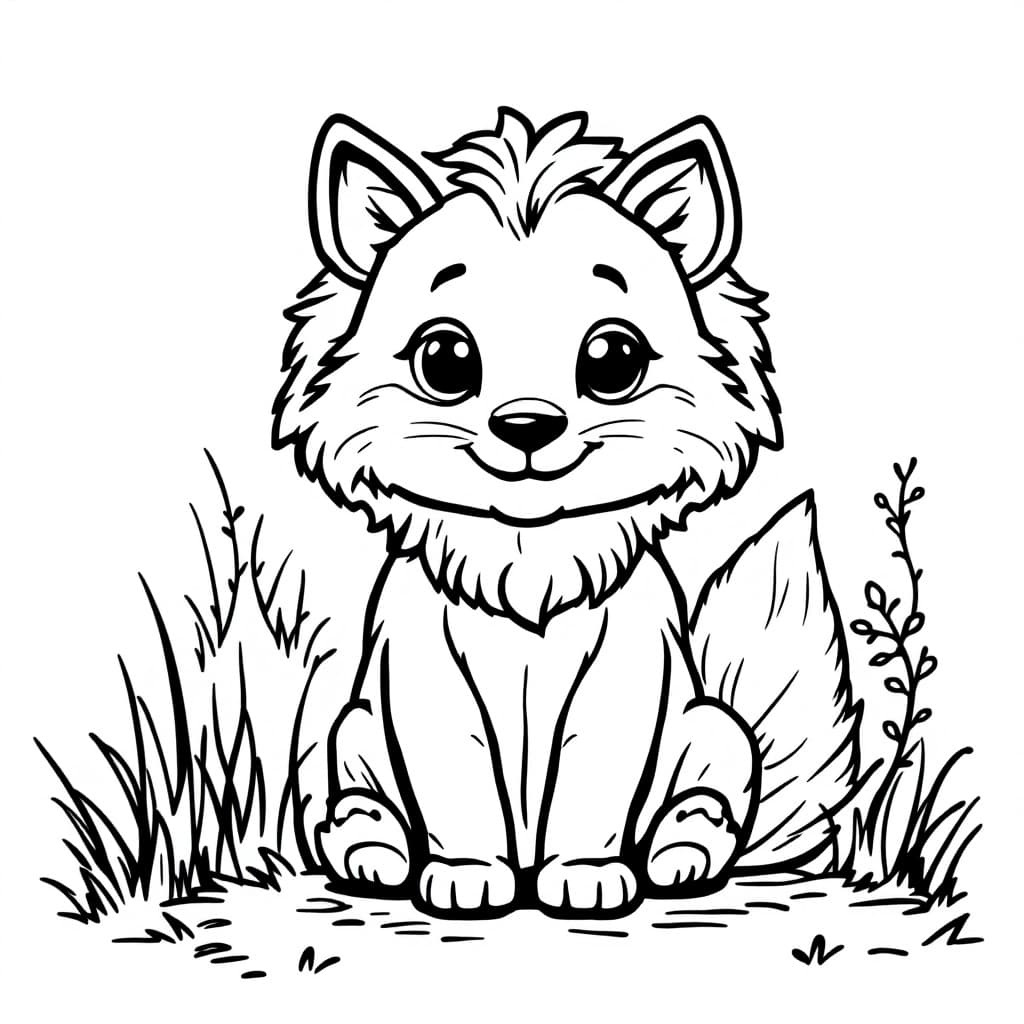 AI generated: A cute, cartoon-style Arctic fox designed for a children's coloring book. The Arctic fox has a **fri...