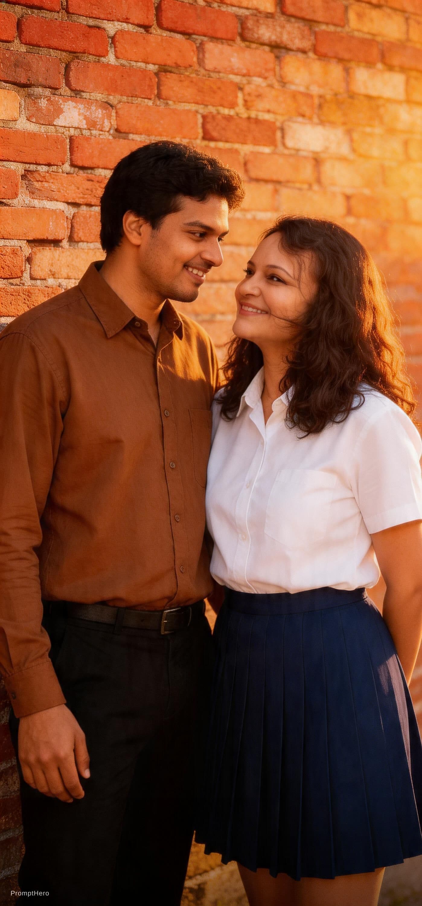 AI generated: "A realistic and cinematic shot of a young couple in school uniforms sharing a romantic moment again...