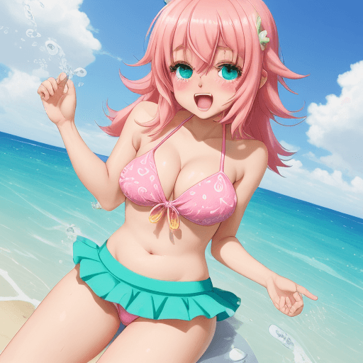 AI generated: GIRL, big cheast, Open mouth, watery eyes, blushed, anime style slyme, bare, One leg sits to the lef...