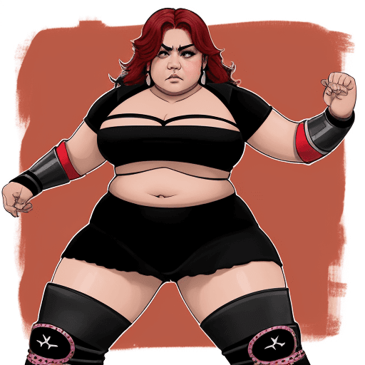 AI generated: Una mujer mexicana gorda de 120 quilos de peso  de pie dentro de un ring de luchalibre. Lleva un tra...
