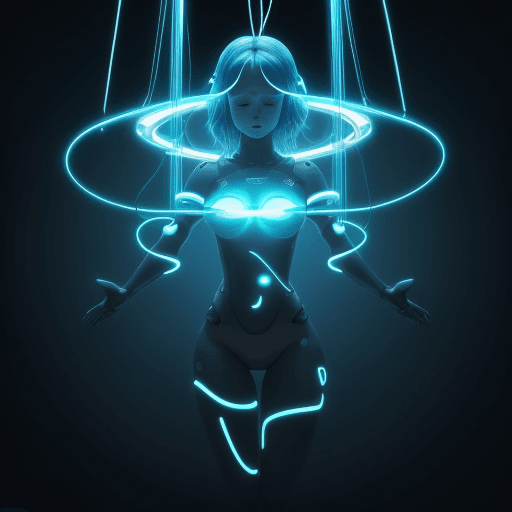 AI generated: melodic techno artwork for a song called oblivion

She is held up by thick, glowing suspension tethe...