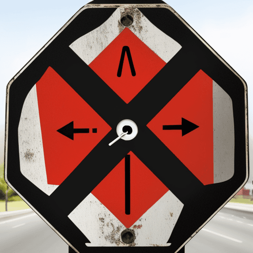 AI generated: traffic sign with single direction lock all twisted