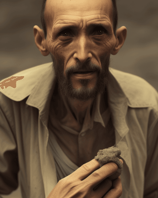 AI generated: A thin man in his fifties works as a journalist and is poor. He lives in a city abundant with filth ...
