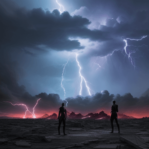 AI generated: Epic Battle: A showdown between two anime characters in a destroyed landscape, with supernatural ene...