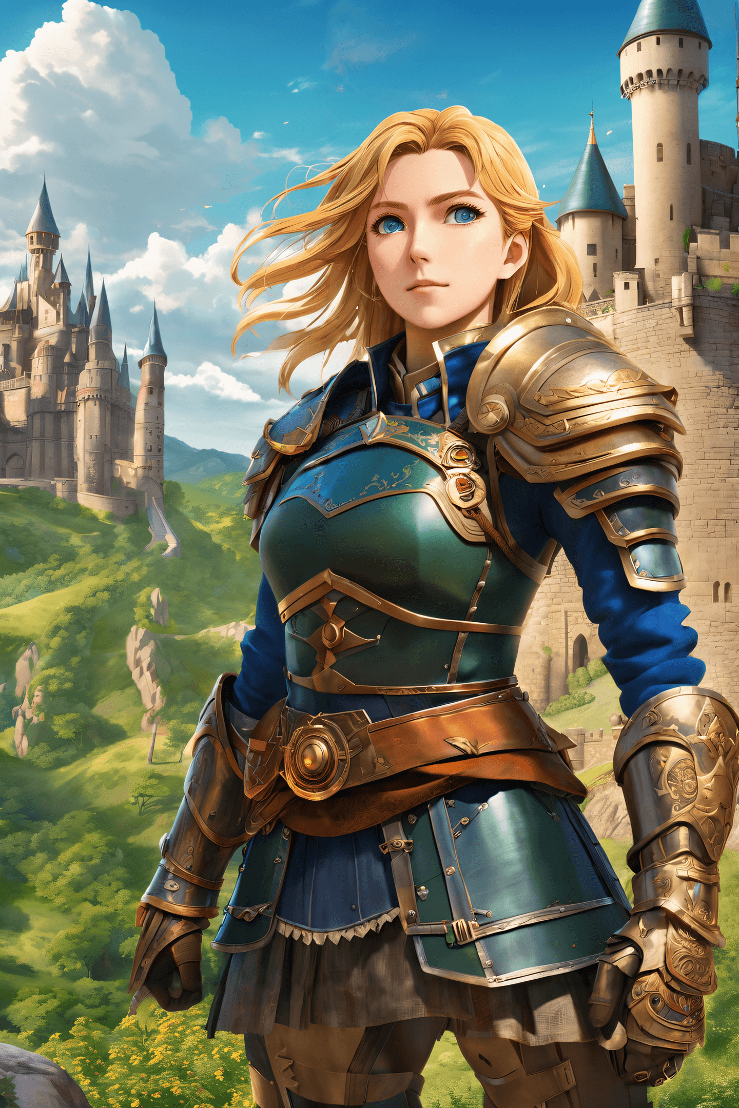 AI generated: breathtaking, anime artwork, Masterpiece,Best Quality Female Human, Copper-Blonde Hair, Blue eyes, s...