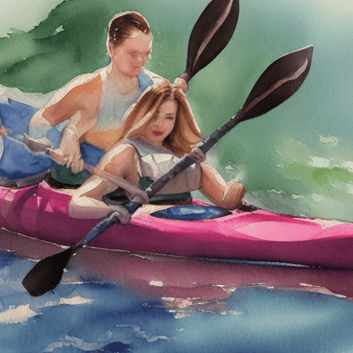 AI generated: watercolor. storm,
in a kayak a cat, a girl and a guy