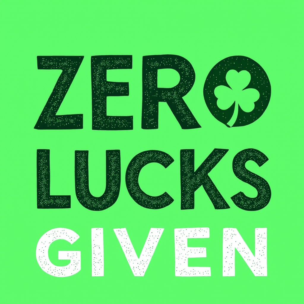 AI generated: "A simple yet hilarious text-based design with a clean, minimalist layout. The phrase ‘Zero Lucks Gi...