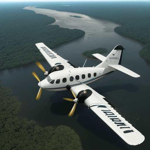 AI generated: CRIE UMA IMAGEM REALISTA onde um avião Cessna Grand Caravan, com o prefixo PR-MNS, está voando sobre...