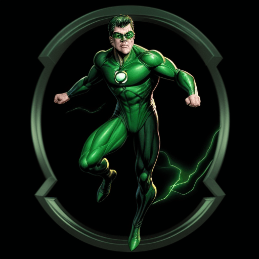 AI generated:  comic book art, green lantern, full body, black background ,highly detailed, in the style of Stan L...