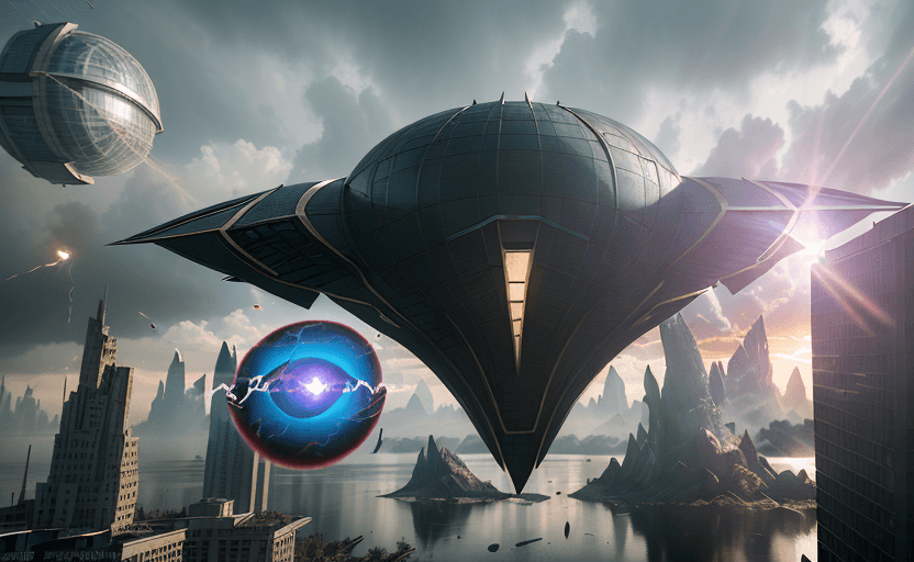 AI generated: Photo of a ultra realistic superhero school which is at the center floating in the sky and is attack...
