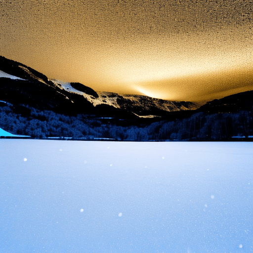 AI generated: snow storm at night on an ice lake.
ice crystals falling to the ground.
one small golden ray of ligh...