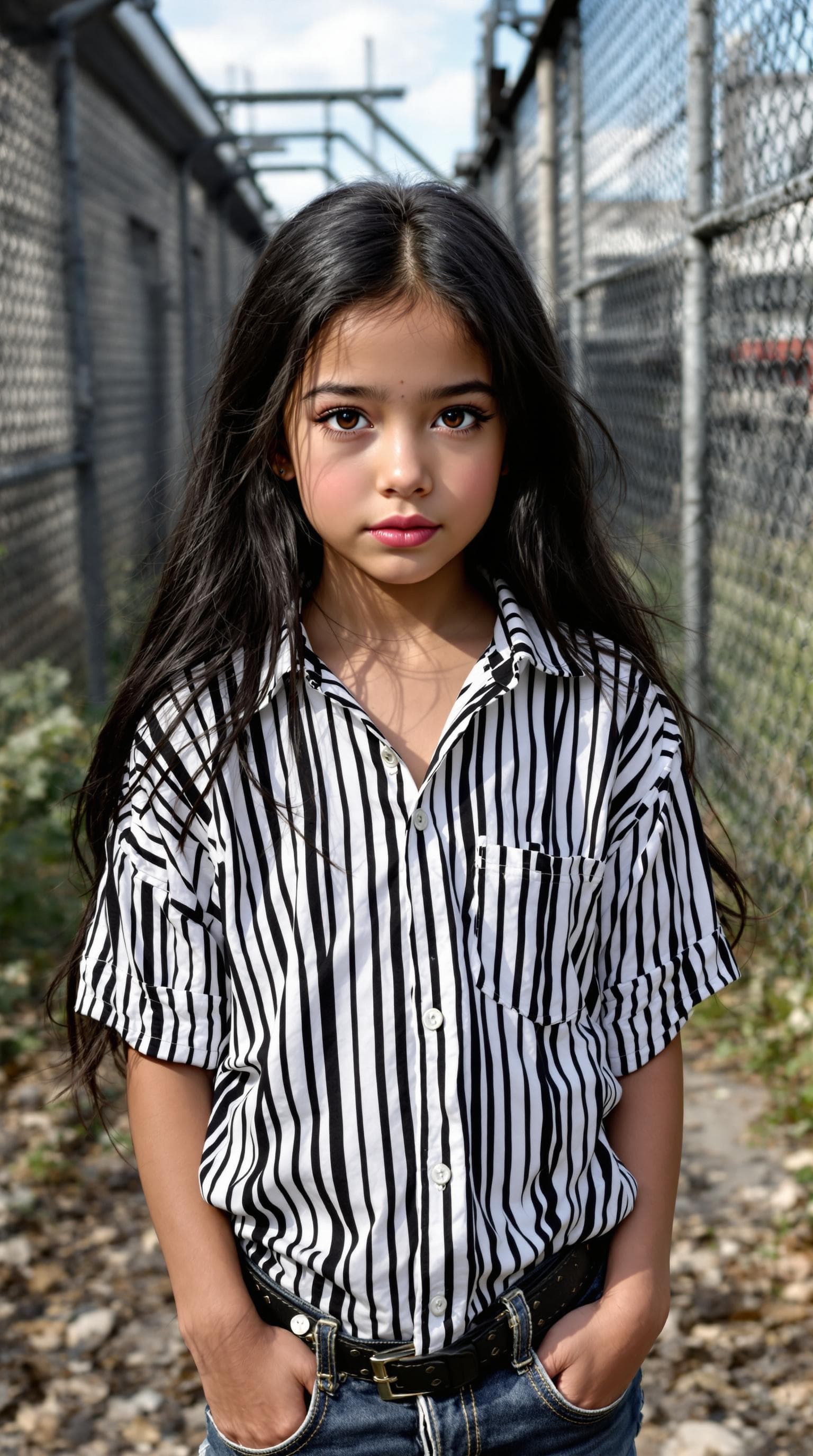AI generated: a professional photo of a exceptionally of the most beautiful girl in the world (age 11) wearing bla...