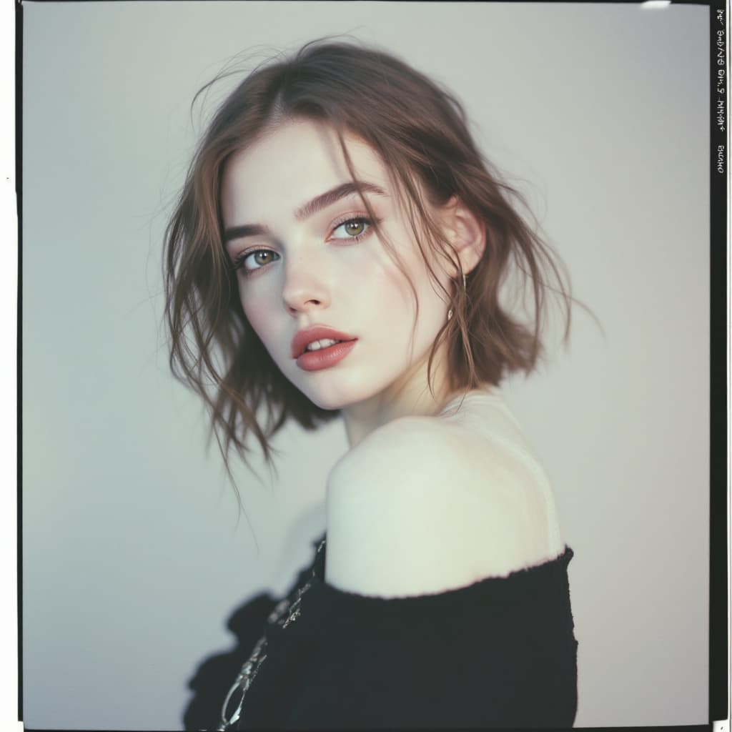 AI generated: female model, Caucasian, Polaroid proof for a fashion shoot, hyper-realistic, lifelike --ar 35:64 --...