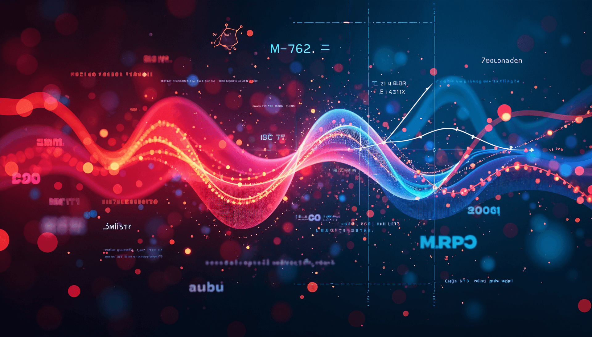 AI generated: Vibrant abstract mathematics background, colorful spectrum from red to blue, scientific formulas, eq...