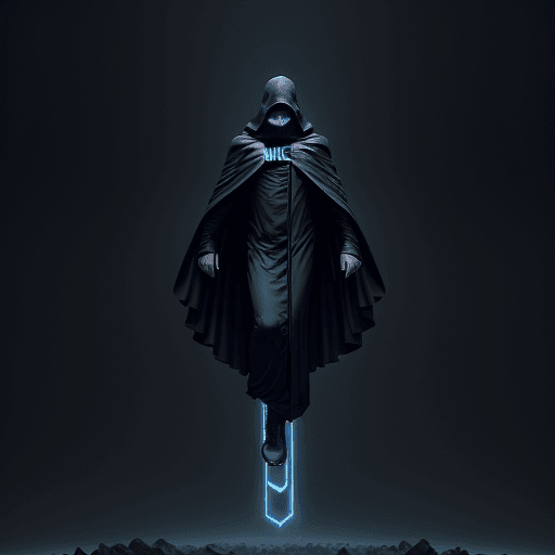 AI generated: levitating dark cloaked figure with Nike swoosh on cloak opening the void to infinity by Craig Mulli...