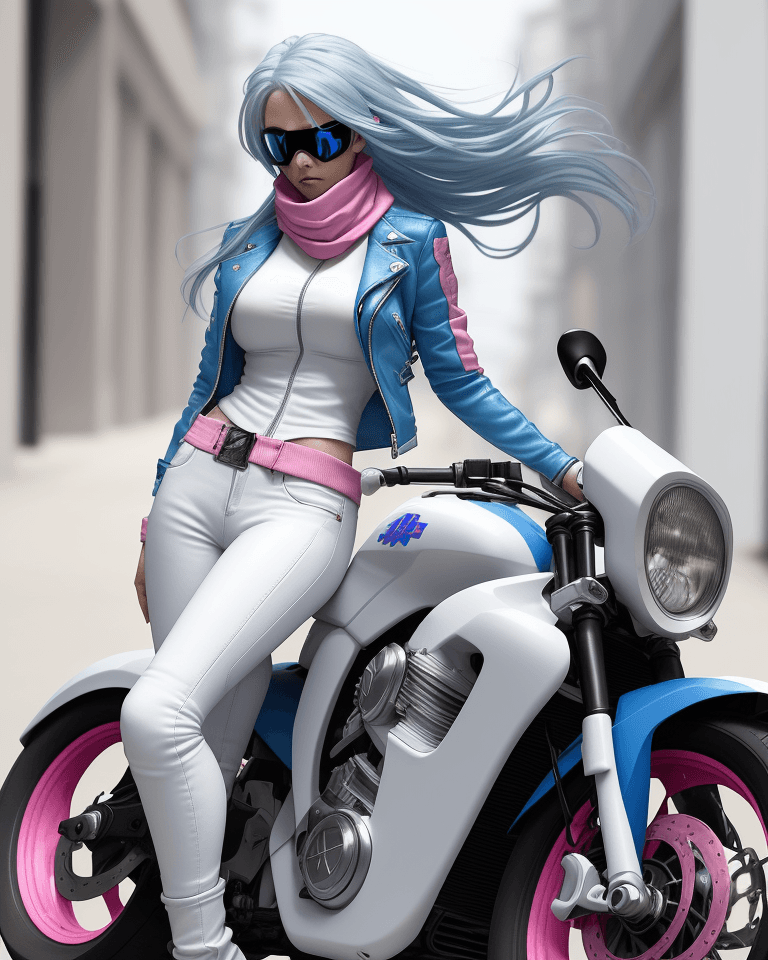 AI generated: FULL BODY IMAGE. Standing facing the viewer, a woman with flowing locks of Blue Hair and piercing Bl...