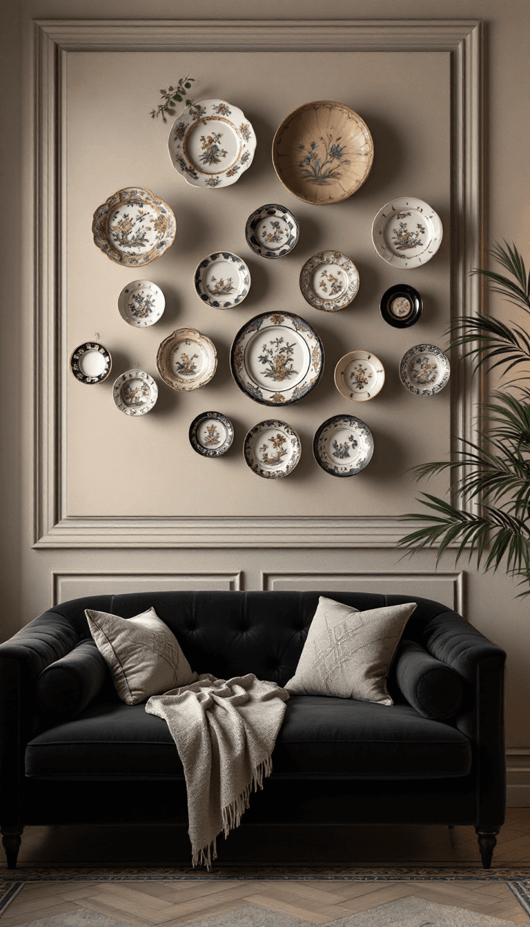 AI generated: a photo of a gorgeous antique artistic dark interior with black sofa, soft natural pastel colors, po...