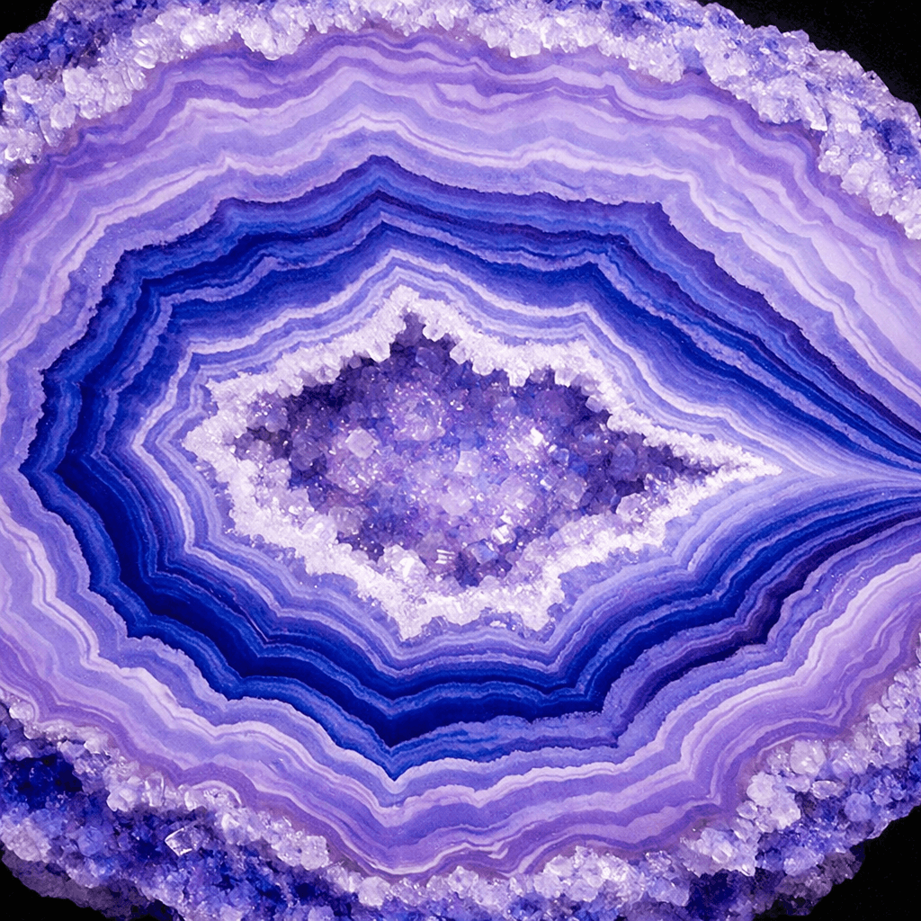 AI generated: Agate cross-section with layered lavender and indigo hues
