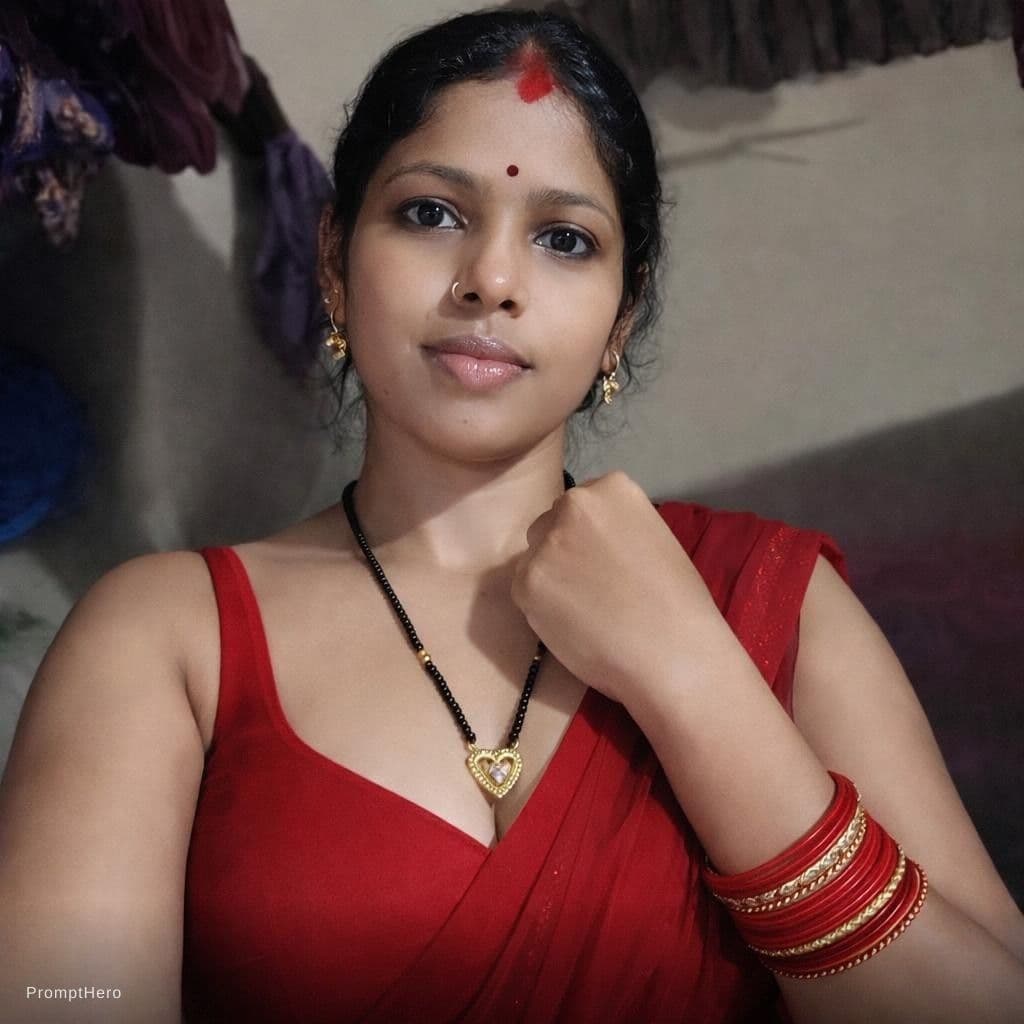 AI generated: She wear a red colour chiffon saree with sleevless blouse