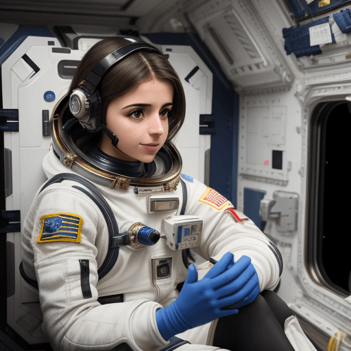 AI generated: a portuguese girl astronaut talking to an modern android 
