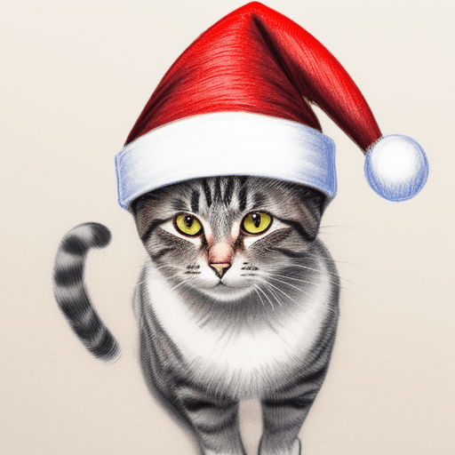 AI generated: simple drawing of a cat in a christmas hat