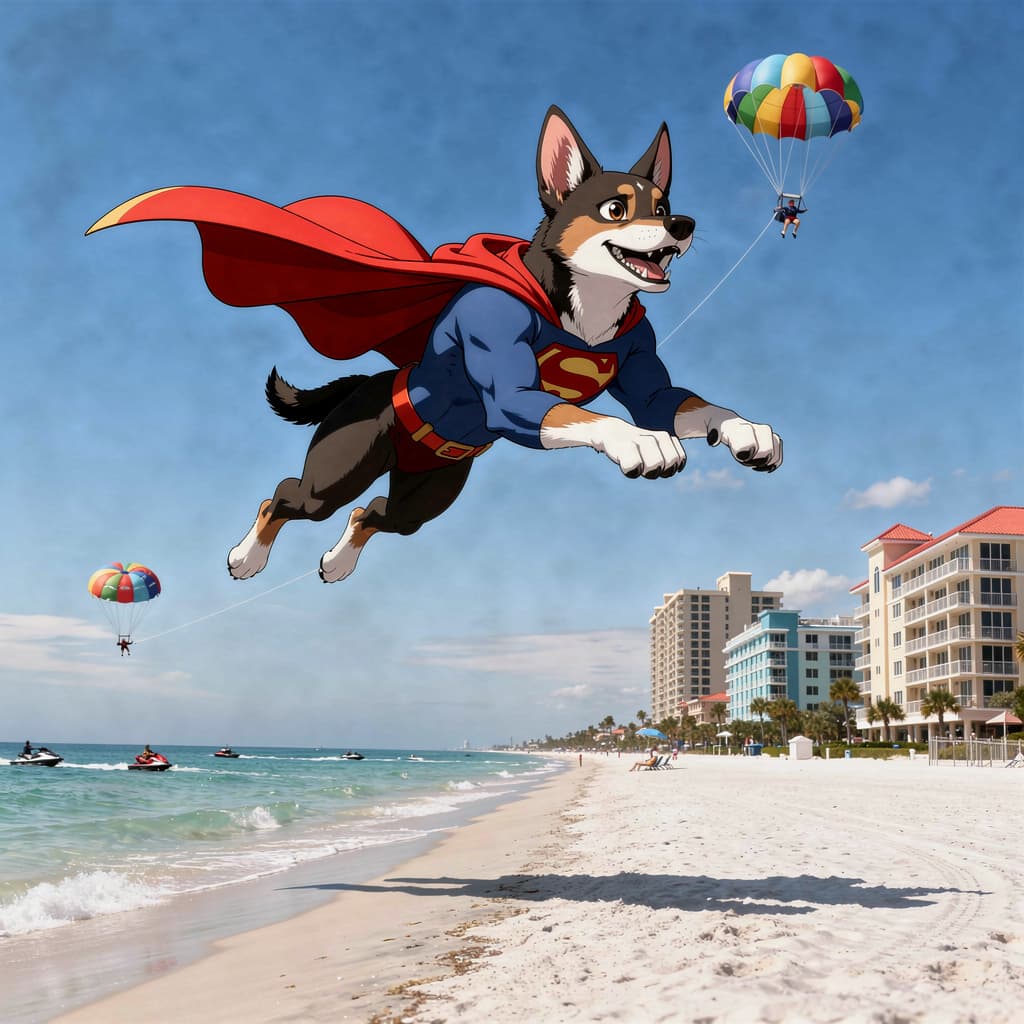 AI generated: hyper realistic,anime,anthropomorphic,Create a realistic digital artwork of a superhero dog (using m...