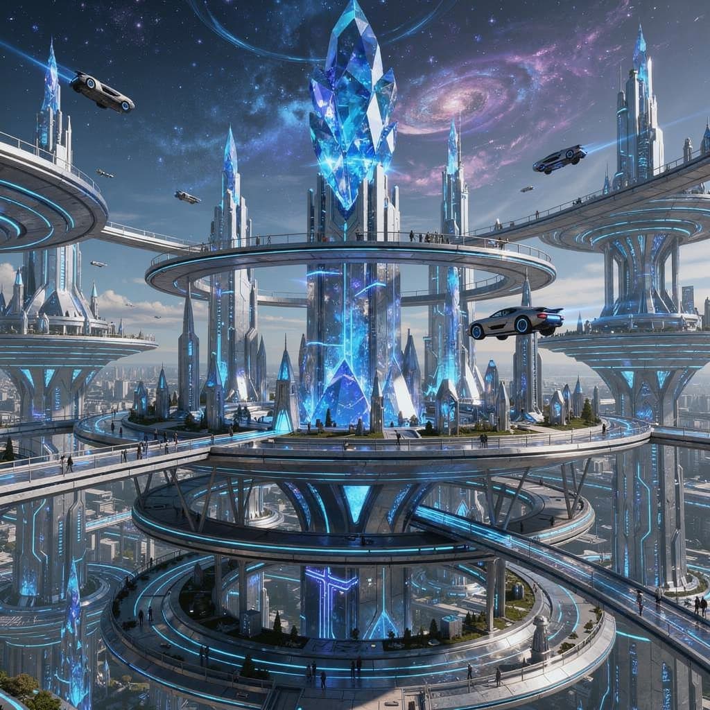 AI generated: Create an Advanced AI Futuristic Mega City. A Massive scaled city with artificial skies. It is the c...