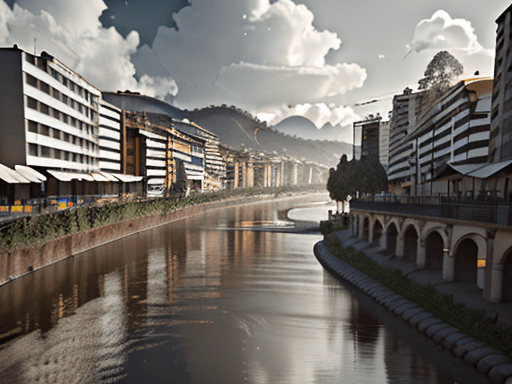 AI generated: clean river located in the city of bogota colombia octane render, trending on artstation,t symmetric...