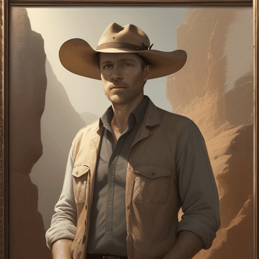 AI generated: new art : a 40 years old white man with archaeologist clothes. satara by johnny taylor, in the style...