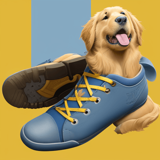 AI generated: golden retriever with a climbing shoe in his mouth preferably if the shoe was a blue colourway.carto...