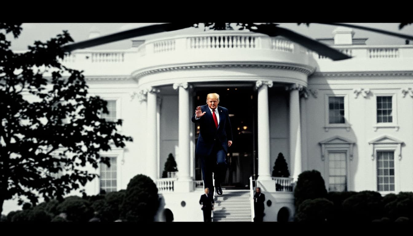 AI generated: Donald Trump in place of Richard Nixon in the famous and iconic photo of Nixon leaving the White Hou...