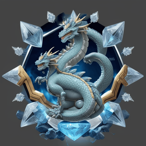 AI generated: shenlong dragon ball, crystal blue color, diamond crests, gray fire with blue
