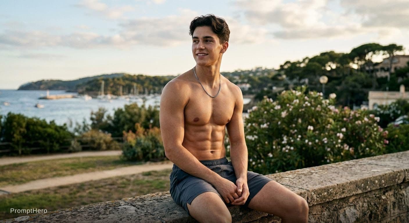 AI generated: A handsome boy with 8 packs 