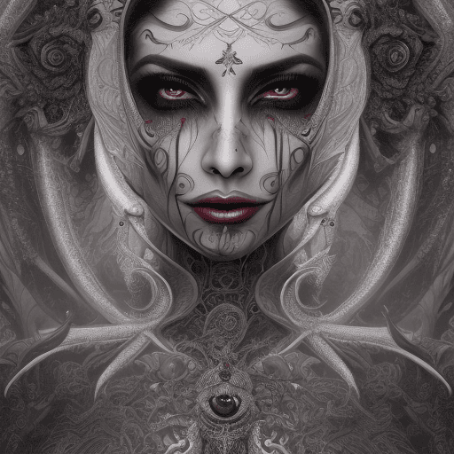 AI generated: create image of intricately detailed selena chopra, a full body portrait of  an extremely dark evil ...