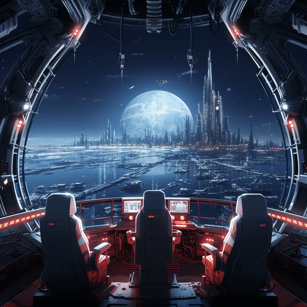 AI generated: Inside spaceship, Tsutomu Nihei style, Sidonia no Kishi, gigantism, laser generator, multi-story spa...