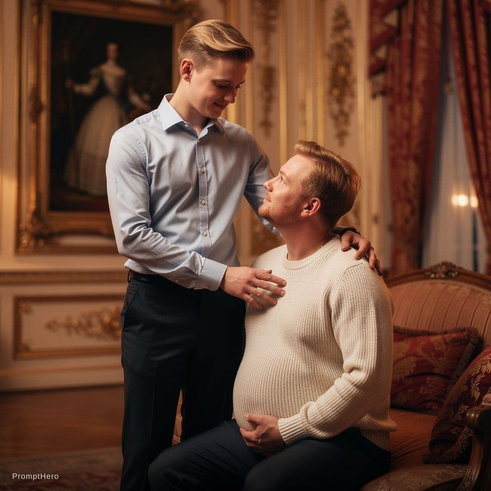 AI generated: Create a raunchy image showcasing a unique gay couple, emphasizing the intergenerational aspect betw...