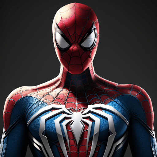 AI generated: High resolution futuristic spiderman, his suit should be white with gold and marquise blue touches, ...
