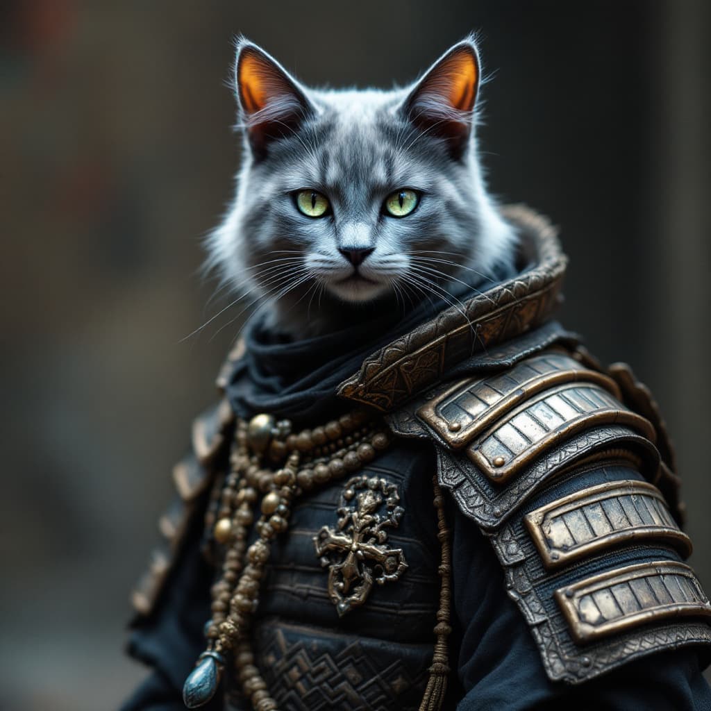 AI generated: a bluepoint cat in an samurai armor which has a persion motive




