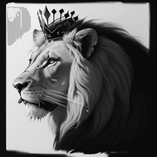 AI generated: stunning portrait of a stronger lion, elegant, black and white colors, minimalism, delicate ink line...