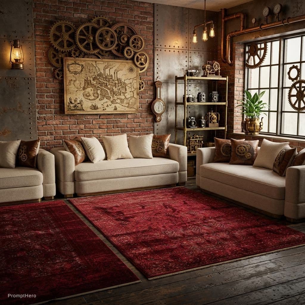 AI generated: i need to create 5 imge diffrent from this with diffrent style keep sofa color and number and carpet...