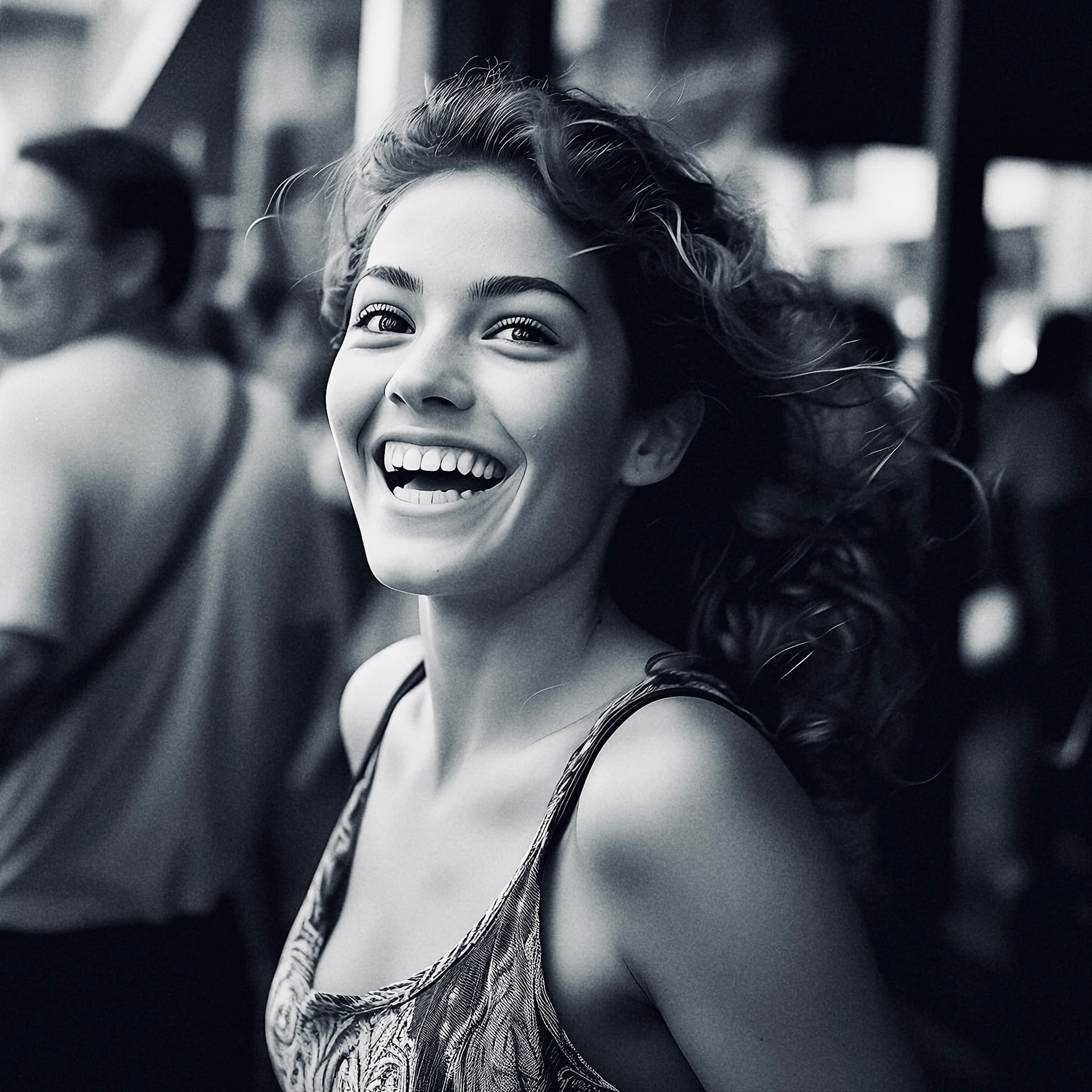 AI generated: candid moments, Urban landscapes, Street life, Stories in motion, Street portraits, black & white, n...