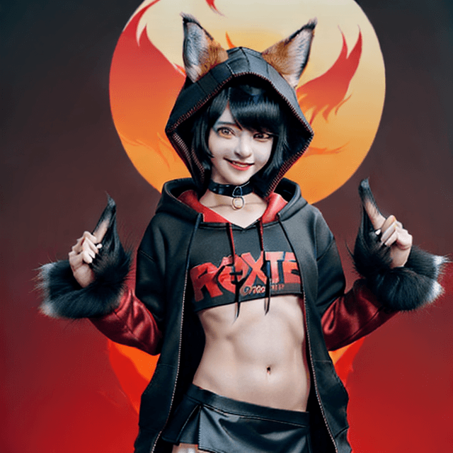 AI generated: Furry male fox, anthropomorfic fox male, Red And Black Fur, Long fox ears, black short hairstyle, 1b...