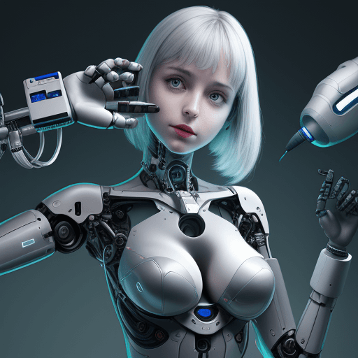 AI generated: tech innovation, the person in the centre, tech enthusiast, robotic arm, girl