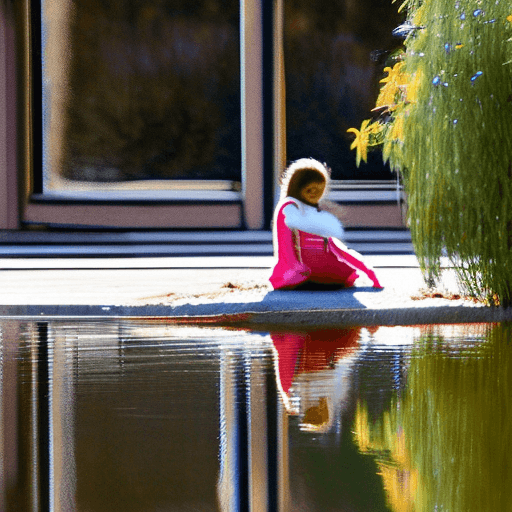 AI generated: A young girl looking at her reflection in a pond