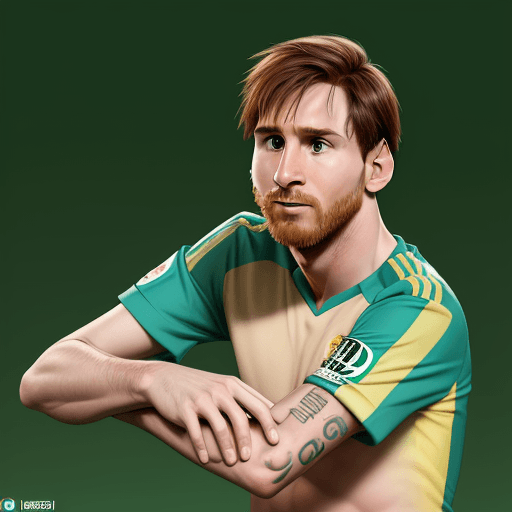 AI generated: leo messi,  watching at camera, PIXAR STYLE, 
Cartoon, with a green gradient background, 
argentina ...