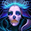 AI generated: Goddess close-up portrait ribcagel. jellyfish phoenix head, nautilus, orchid, skull, betta fish, bio...