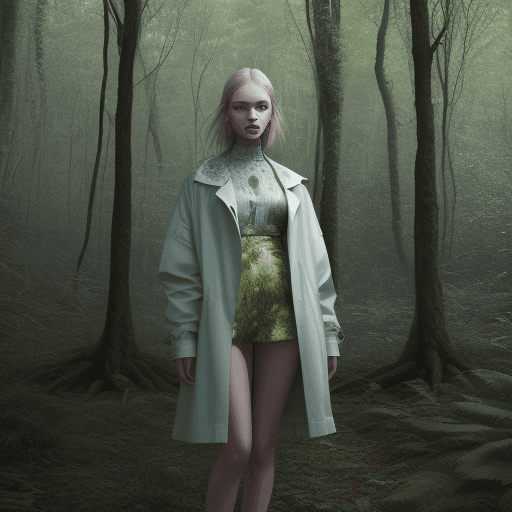 AI generated: Imagine a fashion editorial in a forest. How do clothes complement the natural beauty of the environ...