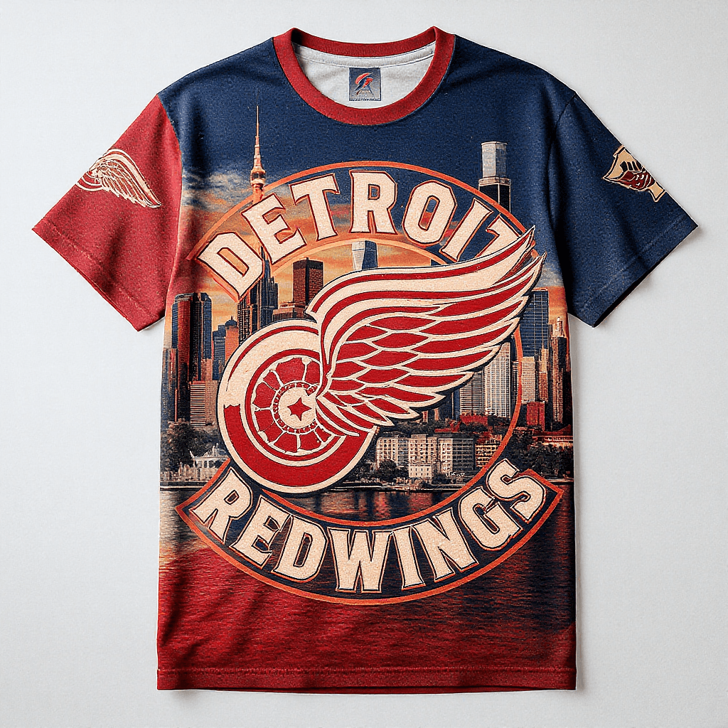 AI generated: Create a highly detailed, ultra-realistic T-shirt design featuring a revamped logo of the "Detroit R...