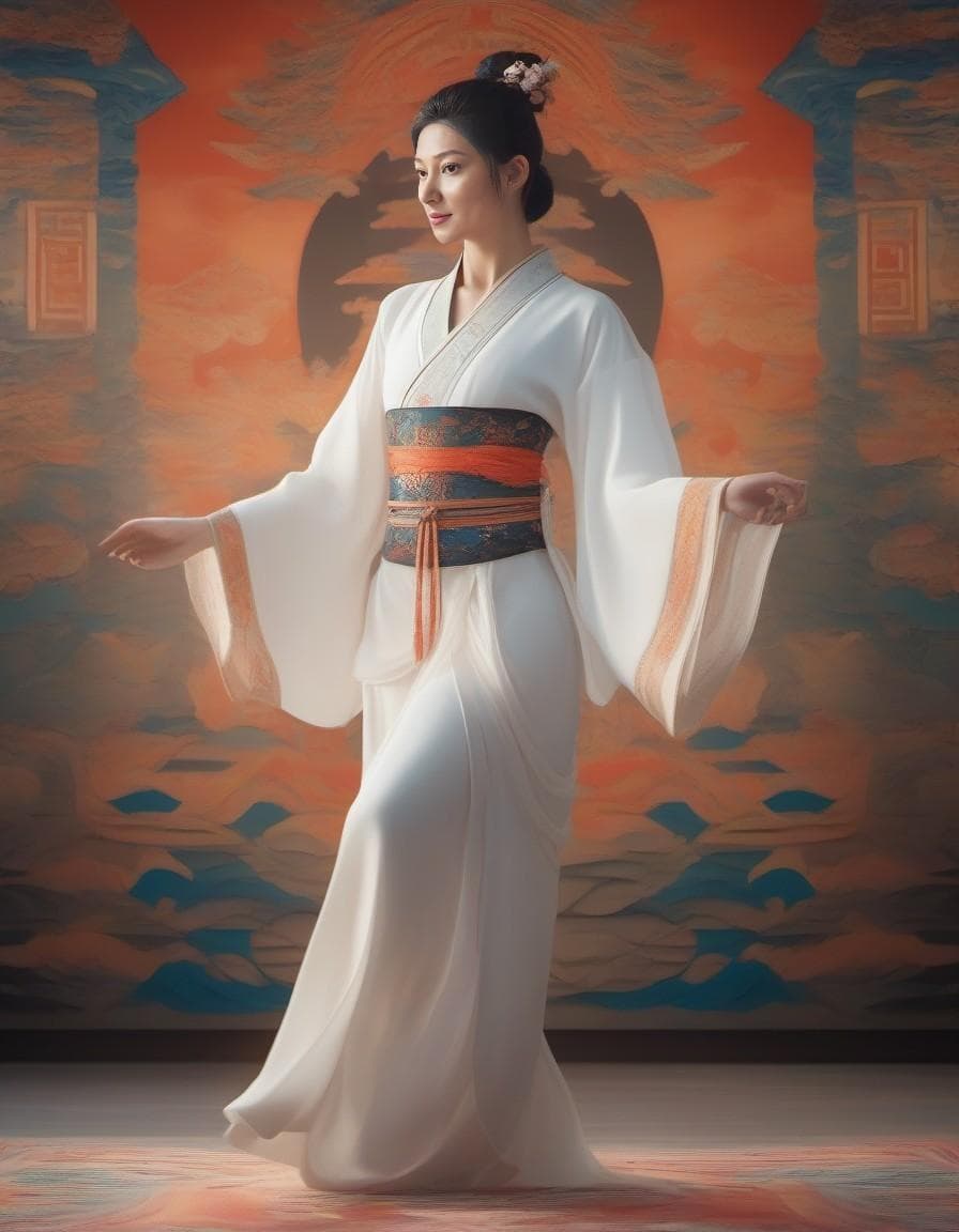 AI generated: Chinese Dunhuang mural，female，fairy dancing，best shot of ，photo realistic, digital painting，ultra-de...